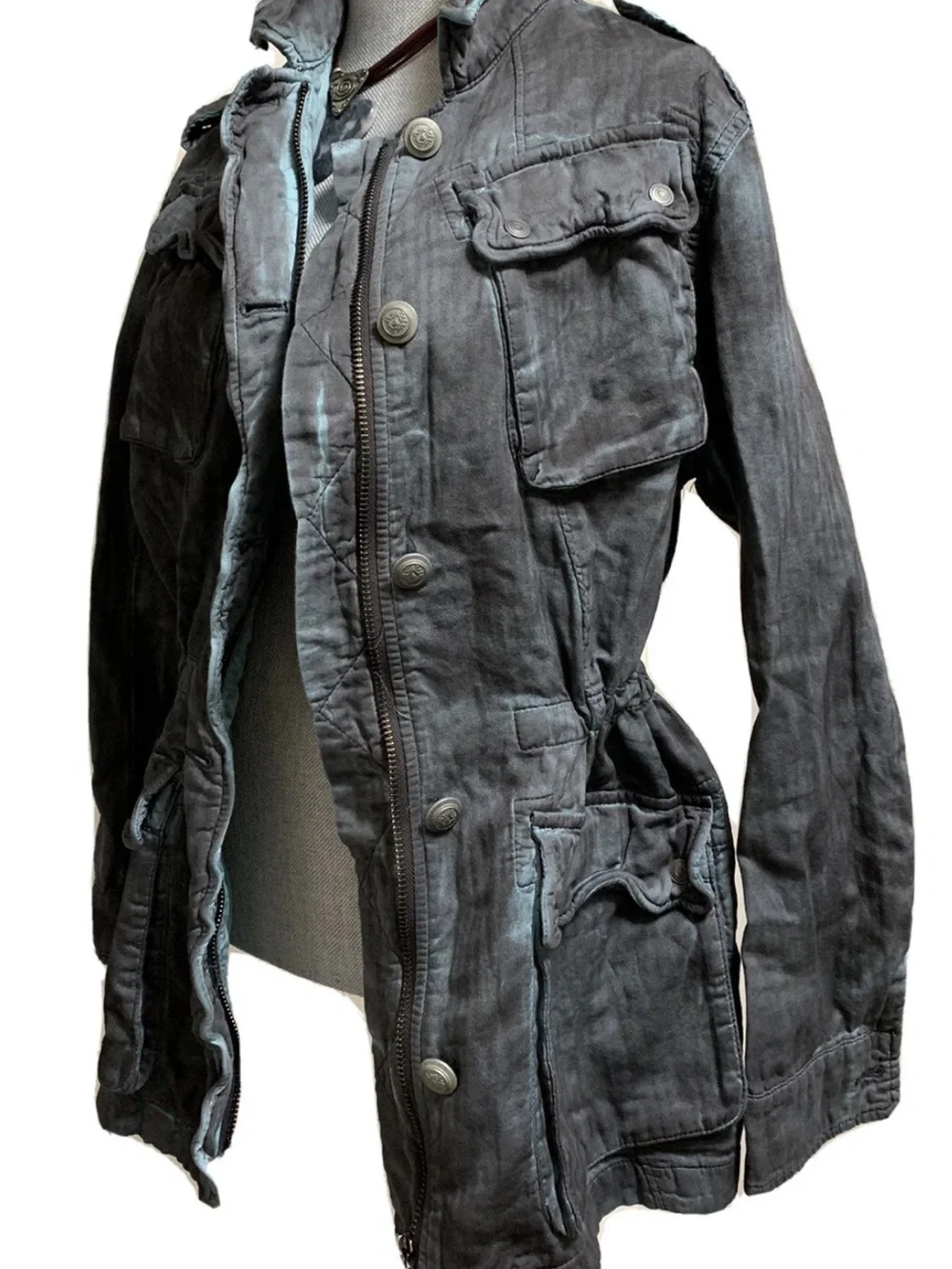 Free People Double Cloth Jacket  Military Drawstring Size XS Gray NWOT - Picture 4 of 15